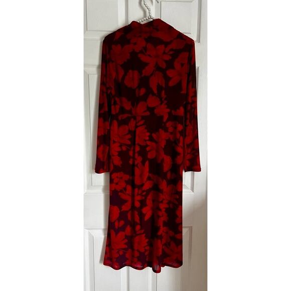 Cabi Long Sleeve Shirt Dress Floral mesh XS 4392 button down red burgundy - Picture 7 of 11